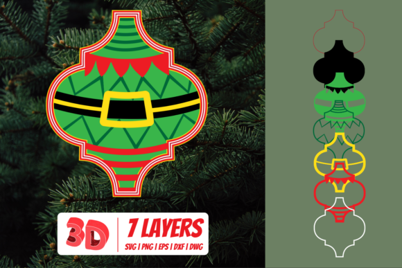 3D Arabesque Elf Cut File: 3D SVG Christmas Design