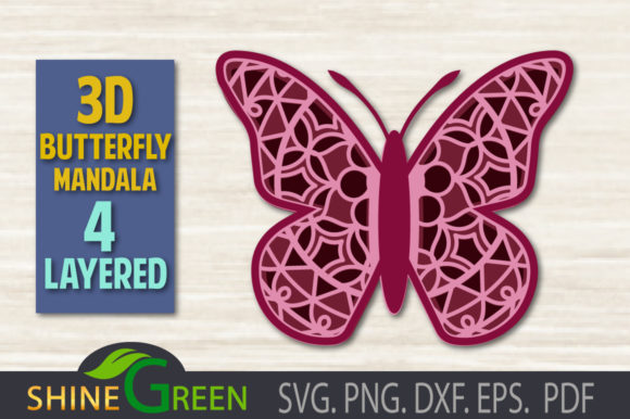 3D Butterfly Mandala 4 Layered SVG