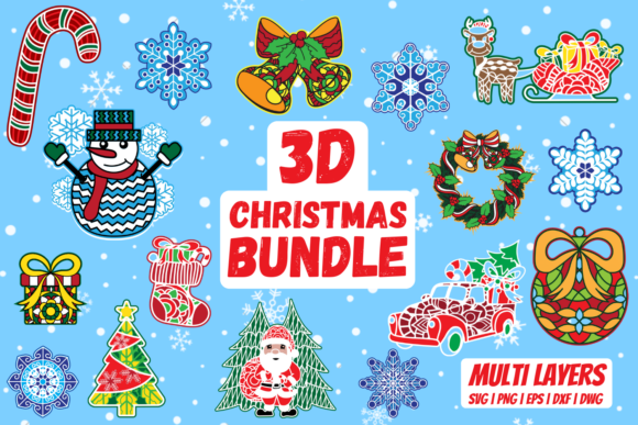 3D Christmas Bundle: 3D SVG and Shadow Boxes for Editorial Use