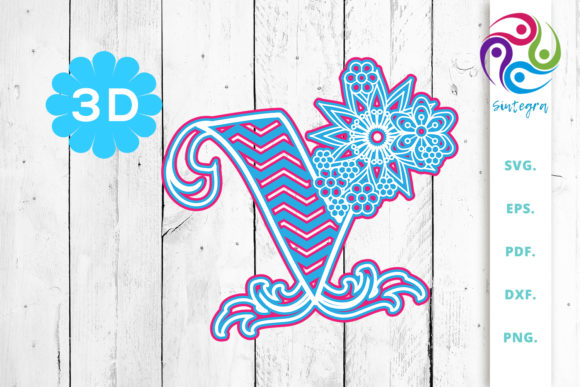 3D Multilayer Floral Chevron Letter V