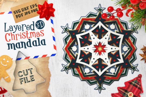 Layered 3D Christmas Mandala SVG Cut